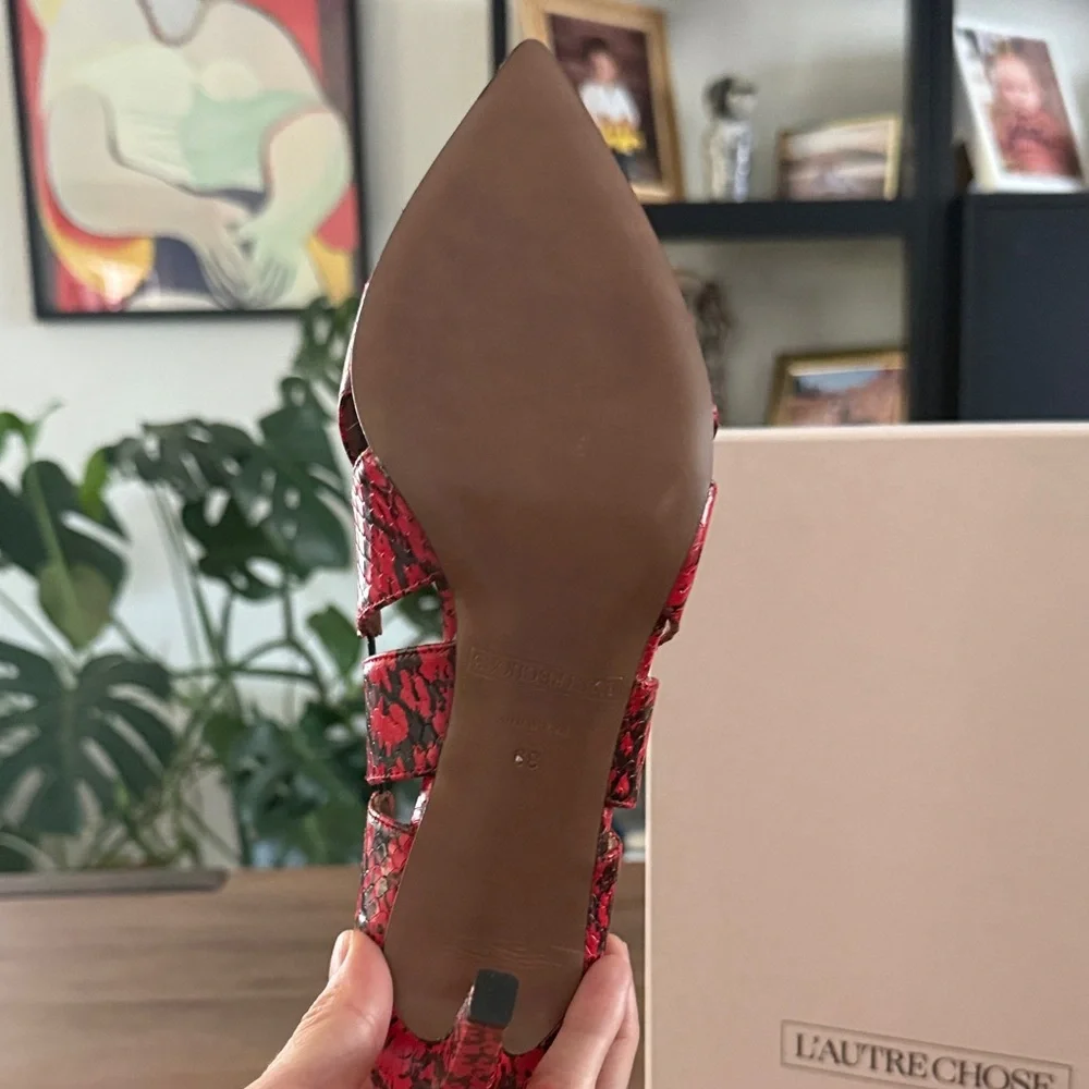 L'Autre Chose Red Patterned Heels, new with box, size US 8/5, EUR 39 - Picture 5 of 8